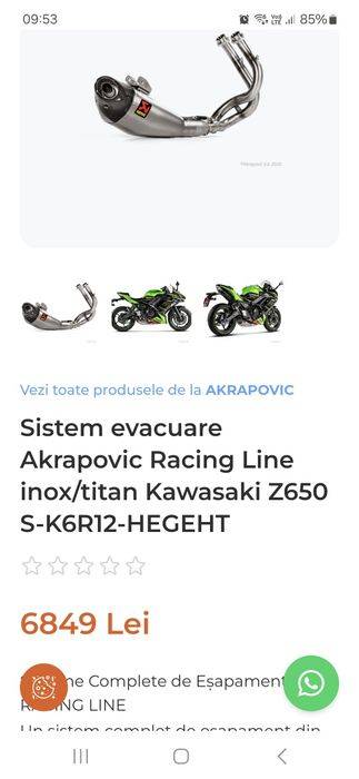 Vand Evacuare Akrapovic Kawasaki z650 cu omologare