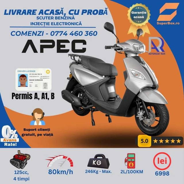 Scuter benzina APEC PS5, 125 cc, euro5, in 4 timpi, livrare gratis