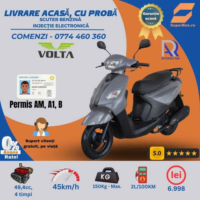 Scuter Benzina Delivery, PS3, AM, A1 sau B, 49 cc, Gri, SuperBox