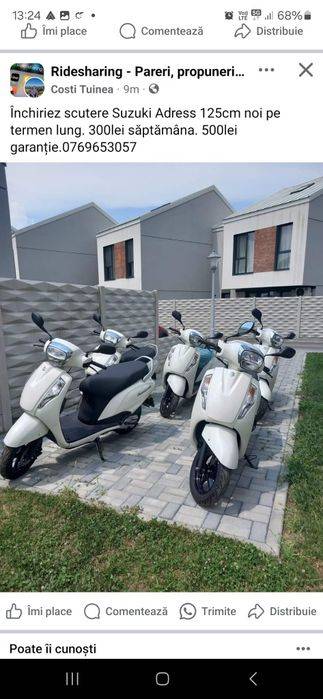 Închiriez scutere noi Suzuki Adress 125cm 300lei sau rămânere 450lei