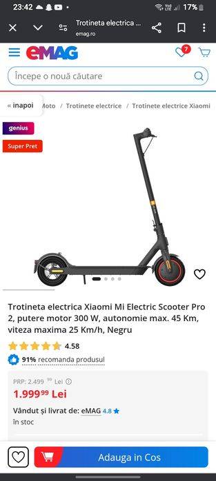 Trotineta electrica Xiaomi Mi Electric Scooter Pro 2, putere motor 300