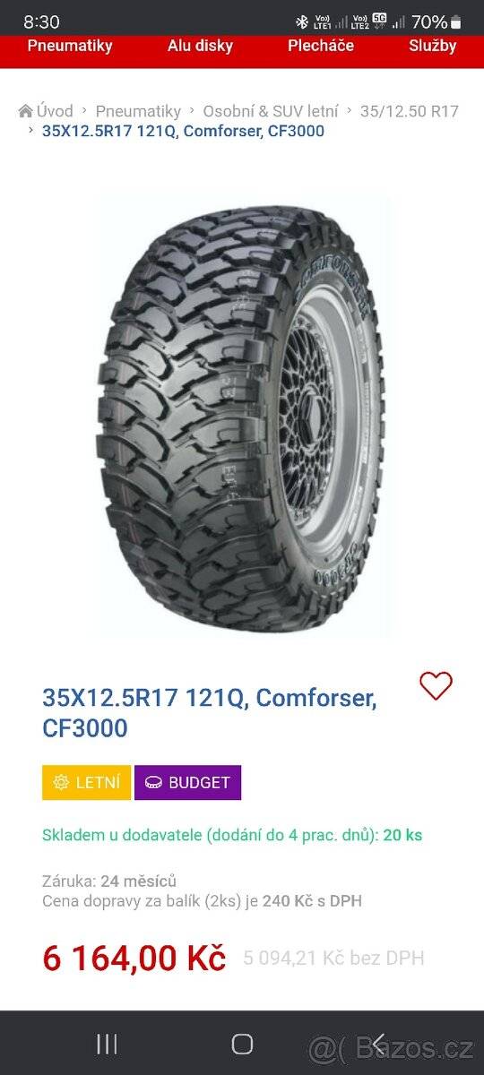 Nové 5ks pneu comforser 35x12.5 r17