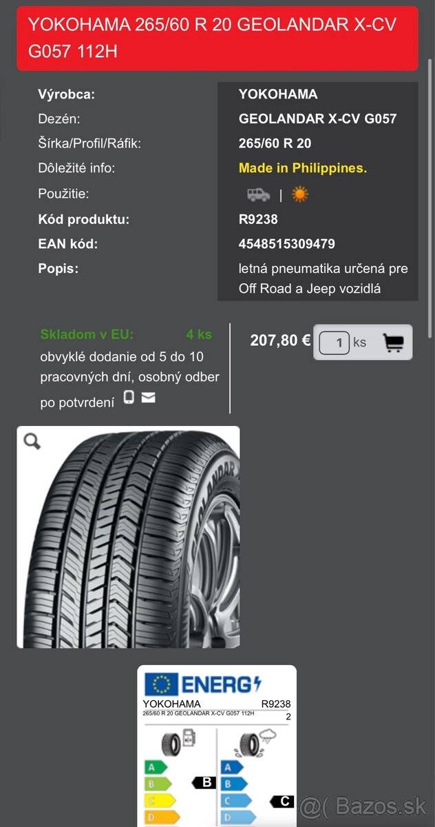 YOKOHAMA GEOLANDAR 265/60 R20